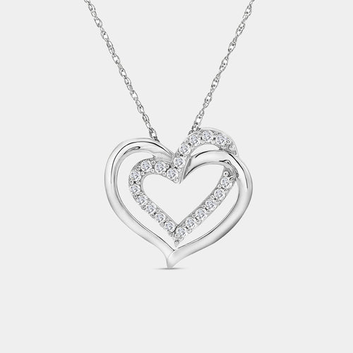 Gilded 1/4 Carat Lab-Grown Diamond Interlocking Looped Double-Frame Heart-Shaped Pendant