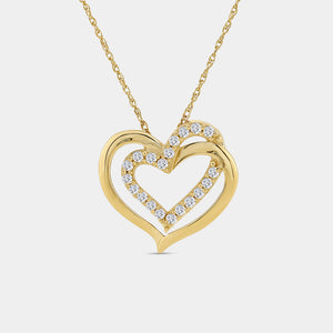 Gilded 1/4 Carat Lab-Grown Diamond Interlocking Looped Double-Frame Heart-Shaped Pendant