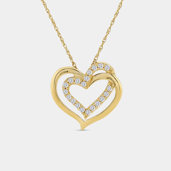 Gilded 1/4 Carat Lab-Grown Diamond Interlocking Looped Double-Frame Heart-Shaped Pendant