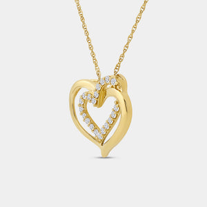 Gilded 1/4 Carat Lab-Grown Diamond Interlocking Looped Double-Frame Heart-Shaped Pendant
