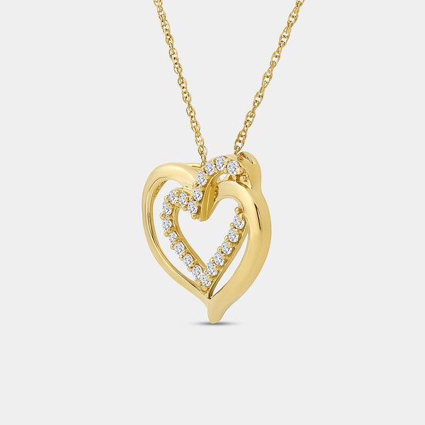 Gilded 1/4 Carat Lab-Grown Diamond Interlocking Looped Double-Frame Heart-Shaped Pendant