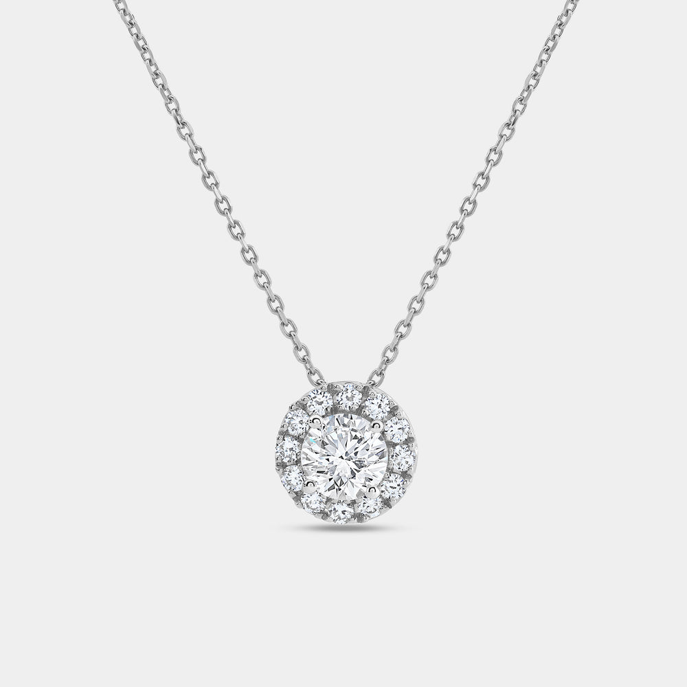 Gilded 1 Carat Lab-Grown Diamond Round-Shaped Solitaire Plus Pendant with a Petite Halo