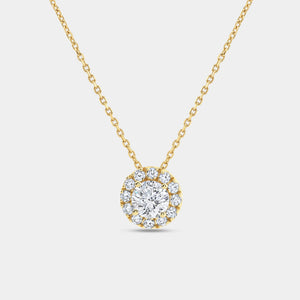 Gilded 1 Carat Lab-Grown Diamond Round-Shaped Solitaire Plus Pendant with a Petite Halo