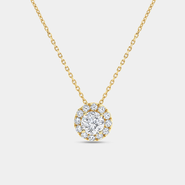 Gilded 1 Carat Lab-Grown Diamond Round-Shaped Solitaire Plus Pendant with a Petite Halo
