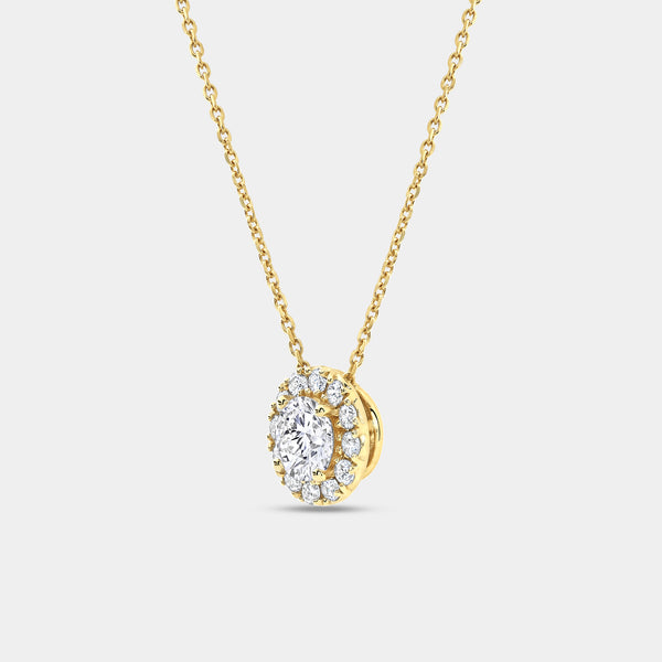 Gilded 1 Carat Lab-Grown Diamond Round-Shaped Solitaire Plus Pendant with a Petite Halo