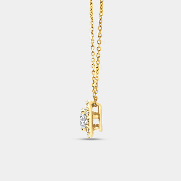 Gilded 1 Carat Lab-Grown Diamond Round-Shaped Solitaire Plus Pendant with a Petite Halo