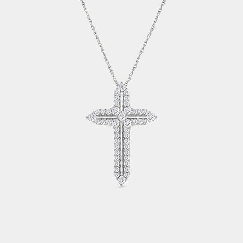 Gilded 1 Carat Lab-Grown Diamond Cross Pendant With Curved Edges and a Multi-Stone Center