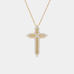 Gilded 1 Carat Lab-Grown Diamond Cross Pendant With Curved Edges and a Multi-Stone Center