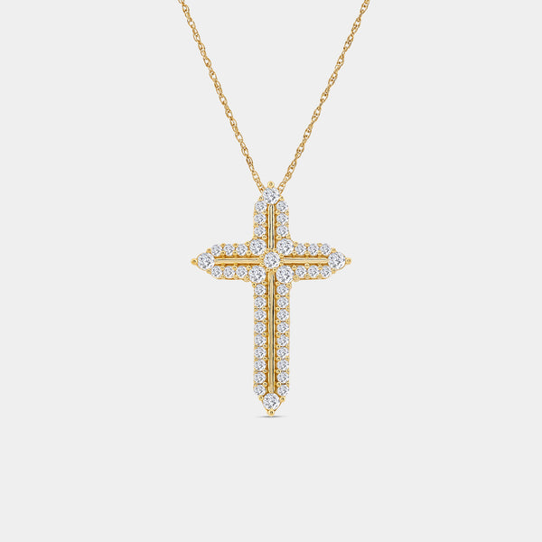 Gilded 1 Carat Lab-Grown Diamond Cross Pendant With Curved Edges and a Multi-Stone Center