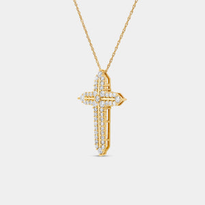 Gilded 1 Carat Lab-Grown Diamond Cross Pendant With Curved Edges and a Multi-Stone Center