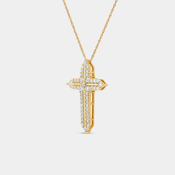 Gilded 1 Carat Lab-Grown Diamond Cross Pendant With Curved Edges and a Multi-Stone Center