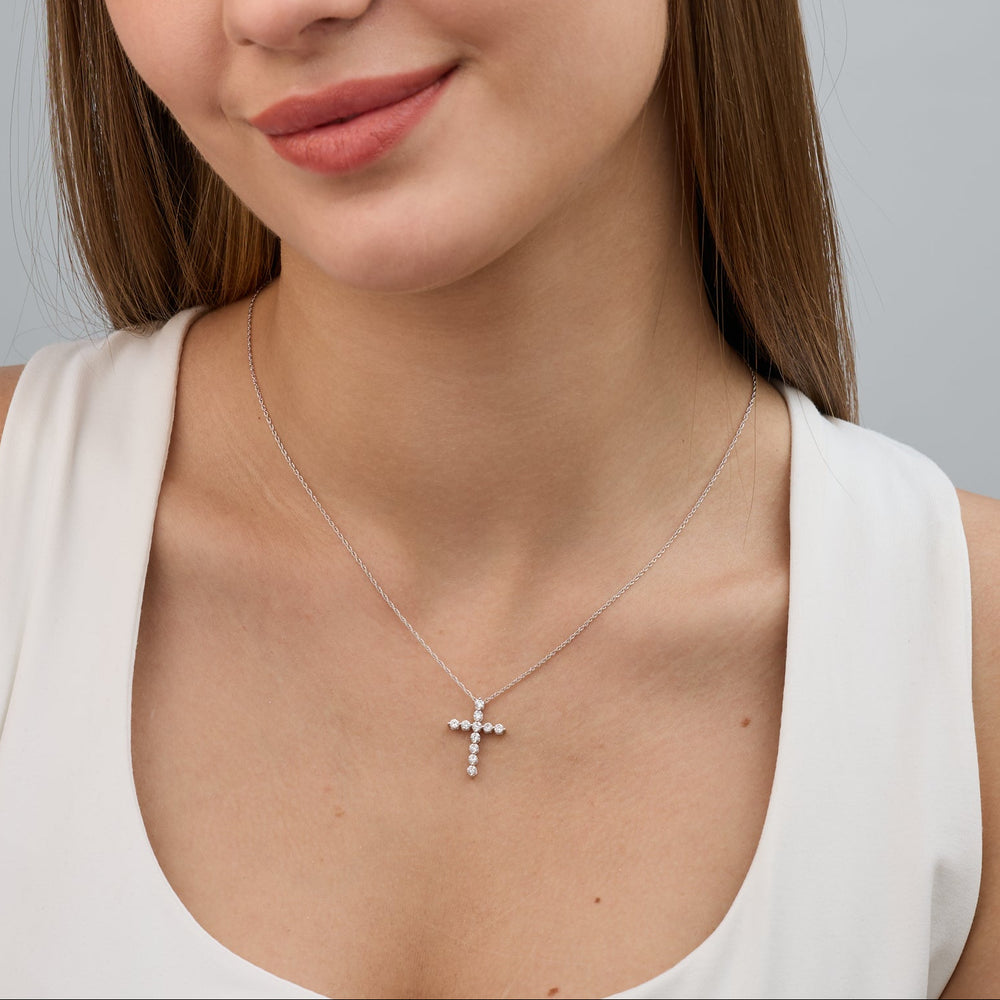 Gilded 1/2 Carat Lab-Grown Diamond Classic Cross Pendant With Round-Shaped Diamonds