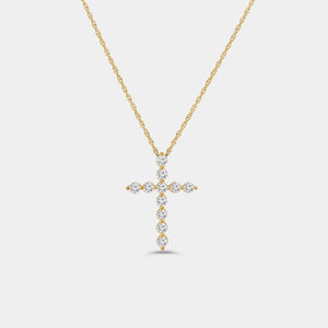 Gilded 1/2 Carat Lab-Grown Diamond Classic Cross Pendant With Round-Shaped Diamonds