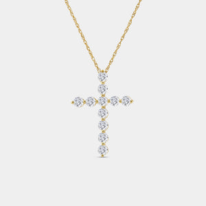 Gilded 1 Carat Lab-Grown Diamond Classic Cross Pendant With Round-Shaped Diamonds