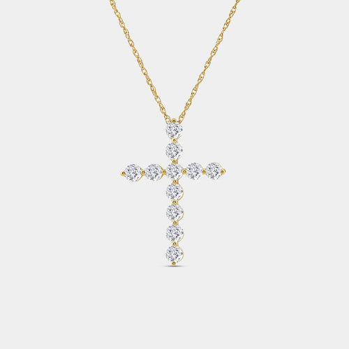 Gilded 1 Carat Lab-Grown Diamond Classic Cross Pendant With Round-Shaped Diamonds