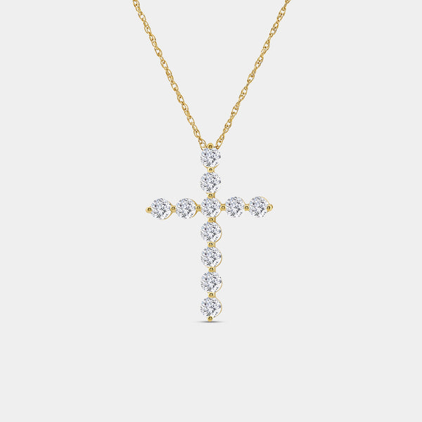 1 Carat Lab-Grown Diamond Classic Cross Pendant With Round-Shaped Diamonds — GILDED New York
