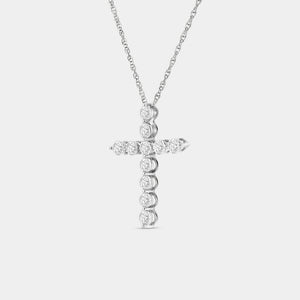 Gilded 1 Carat Lab-Grown Diamond Classic Cross Pendant With Round-Shaped Diamonds
