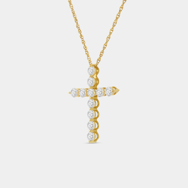 1 Carat Lab-Grown Diamond Classic Cross Pendant With Round-Shaped Diamonds — GILDED New York