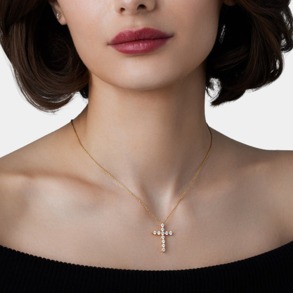 1 Carat Lab-Grown Diamond Classic Cross Pendant With Round-Shaped Diamonds — GILDED New York