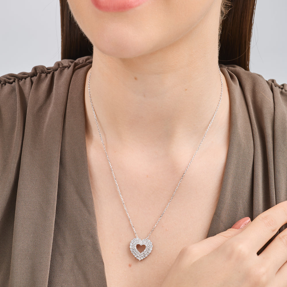 Gilded 1 Carat Lab-Grown Diamond Three-Row Heart-Shaped Pendant