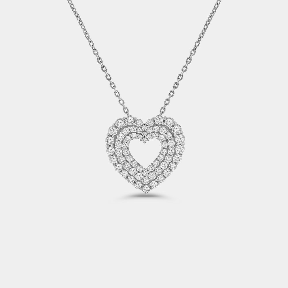 Gilded 1 Carat Lab-Grown Diamond Three-Row Heart-Shaped Pendant