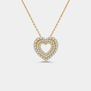 Gilded 1 Carat Lab-Grown Diamond Three-Row Heart-Shaped Pendant