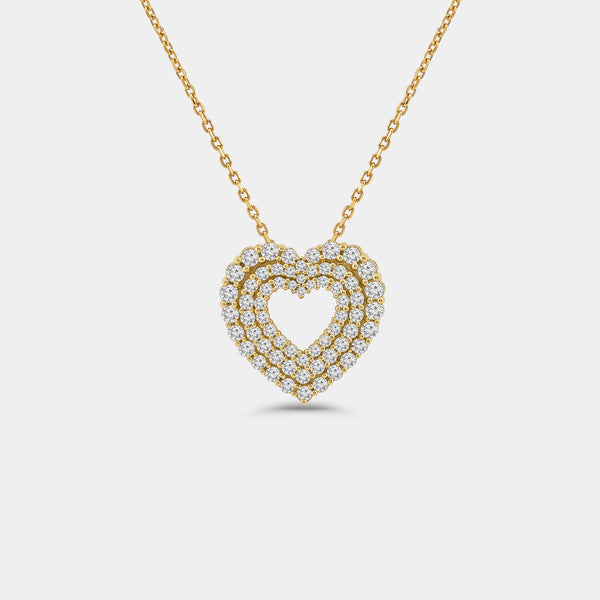 Gilded 1 Carat Lab-Grown Diamond Three-Row Heart-Shaped Pendant