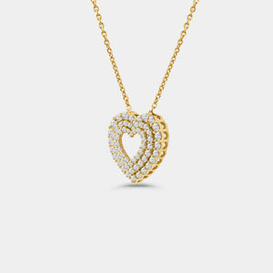 Gilded 1 Carat Lab-Grown Diamond Three-Row Heart-Shaped Pendant