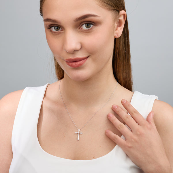 Gilded 1/4 Carat Lab-Grown Diamond Curved Edge Cross Pendant