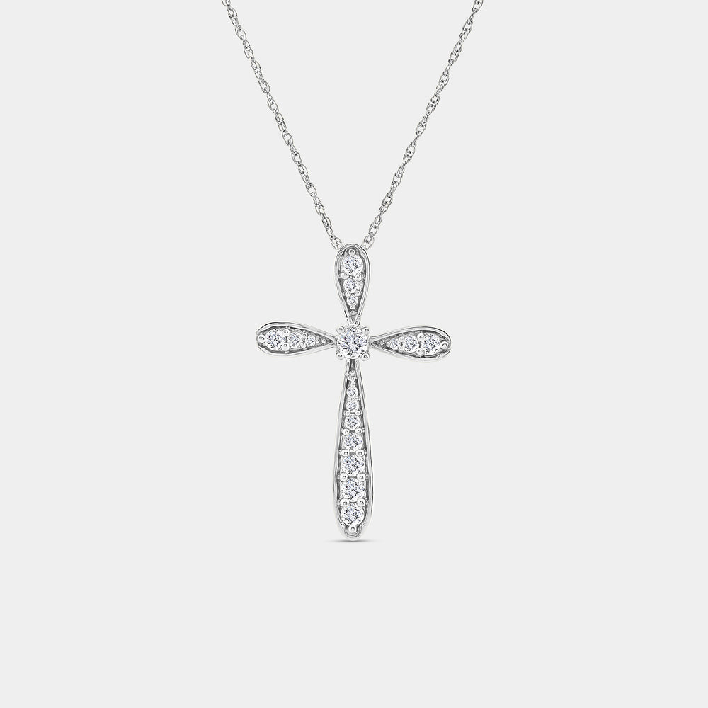 Gilded 1/4 Carat Lab-Grown Diamond Curved Edge Cross Pendant