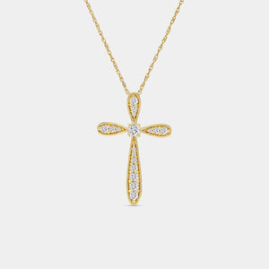 Gilded 1/4 Carat Lab-Grown Diamond Curved Edge Cross Pendant