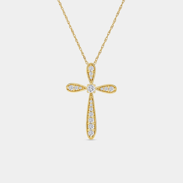 Gilded 1/4 Carat Lab-Grown Diamond Curved Edge Cross Pendant