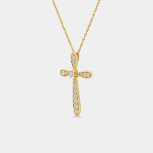 Gilded 1/4 Carat Lab-Grown Diamond Curved Edge Cross Pendant