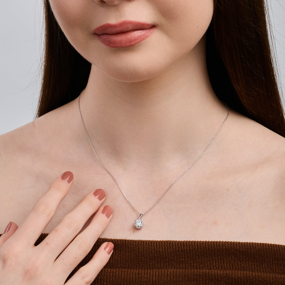 Gilded 1 Carat Lab-Grown Diamond Round-Shaped Hidden Halo Solitaire Plus Pendant
