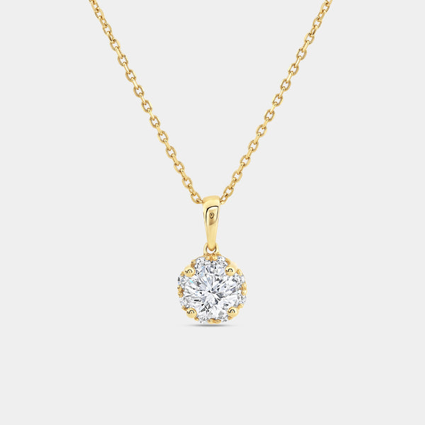 Gilded 1 Carat Lab-Grown Diamond Round-Shaped Hidden Halo Solitaire Plus Pendant