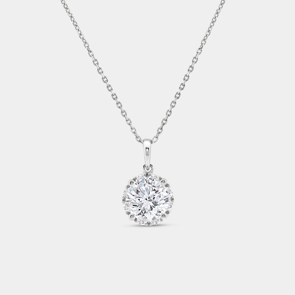 2 Carat Lab-Grown Diamond Round-Shaped Hidden Halo Solitaire Plus Pendant — GILDED New York