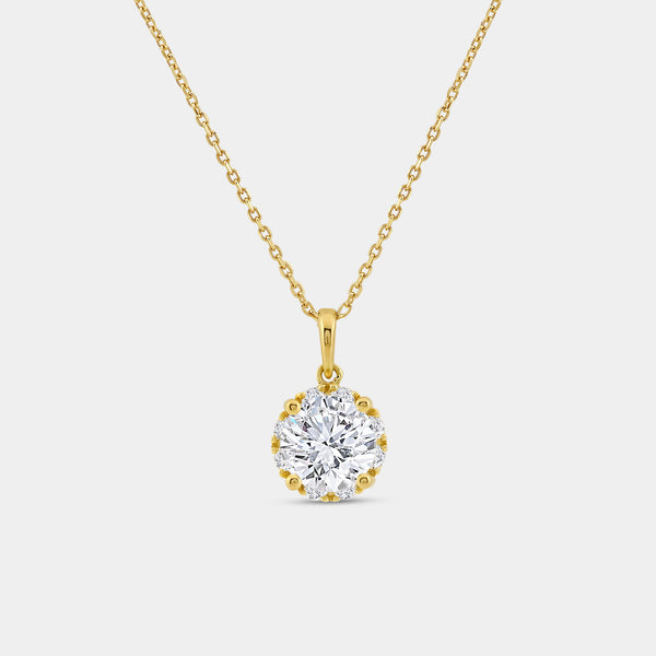 Gilded 2 Carat Lab-Grown Diamond Round-Shaped Hidden Halo Solitaire Plus Pendant