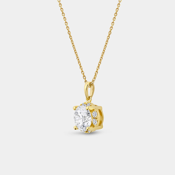 Gilded 2 Carat Lab-Grown Diamond Round-Shaped Hidden Halo Solitaire Plus Pendant
