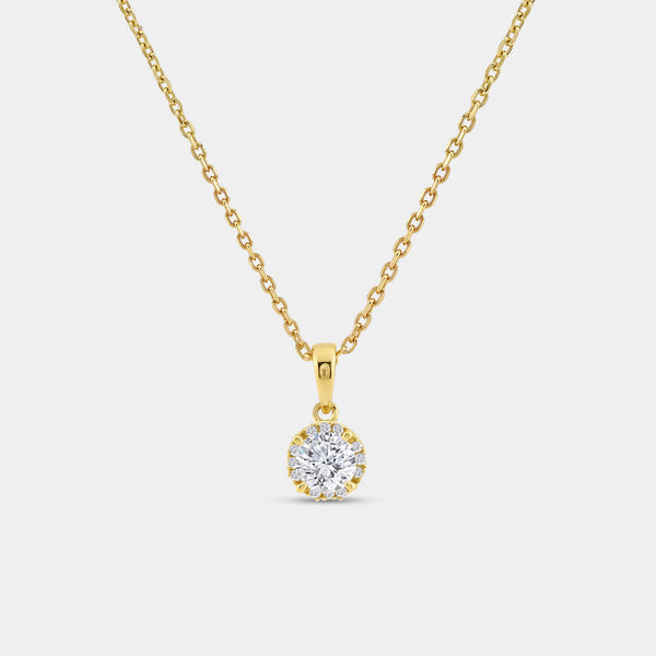 Gilded 1/2 Carat Lab-Grown Diamond Round-Shaped Delicate Hidden Halo Solitaire Plus Pendant