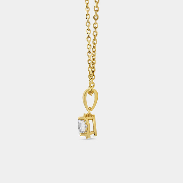Gilded 1/2 Carat Lab-Grown Diamond Round-Shaped Delicate Hidden Halo Solitaire Plus Pendant