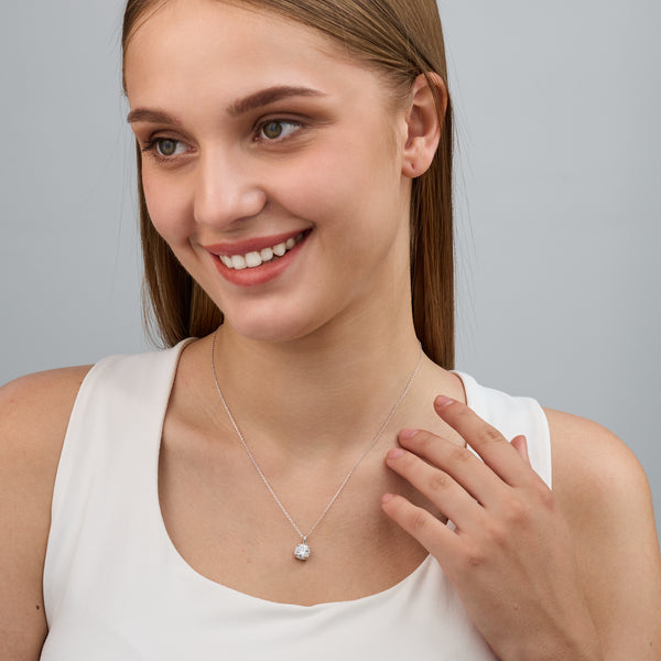 Gilded 1 and 1/2 Carat Lab-Grown Diamond Round-Shaped Cushion Hidden Halo Solitaire Plus Pendant