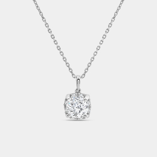 Gilded 1 and 1/2 Carat Lab-Grown Diamond Round-Shaped Cushion Hidden Halo Solitaire Plus Pendant