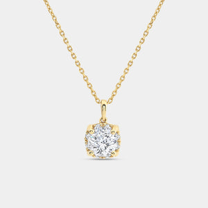 Gilded 1 and 1/2 Carat Lab-Grown Diamond Round-Shaped Cushion Hidden Halo Solitaire Plus Pendant