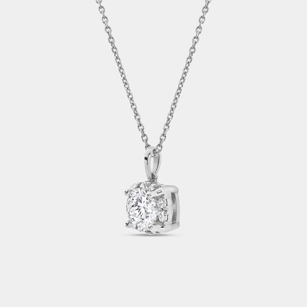 Gilded 1 and 1/2 Carat Lab-Grown Diamond Round-Shaped Cushion Hidden Halo Solitaire Plus Pendant