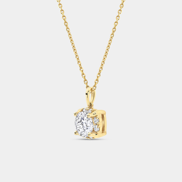 Gilded 1 and 1/2 Carat Lab-Grown Diamond Round-Shaped Cushion Hidden Halo Solitaire Plus Pendant