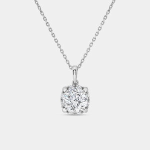 Gilded 2 Carat Lab-Grown Diamond Round-Shaped Solitaire Plus Pendant with a Hidden Cushion Halo