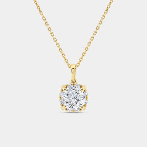 Gilded 2 Carat Lab-Grown Diamond Round-Shaped Solitaire Plus Pendant with a Hidden Cushion Halo