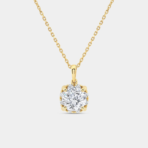 Gilded 2 Carat Lab-Grown Diamond Round-Shaped Solitaire Plus Pendant with a Hidden Cushion Halo