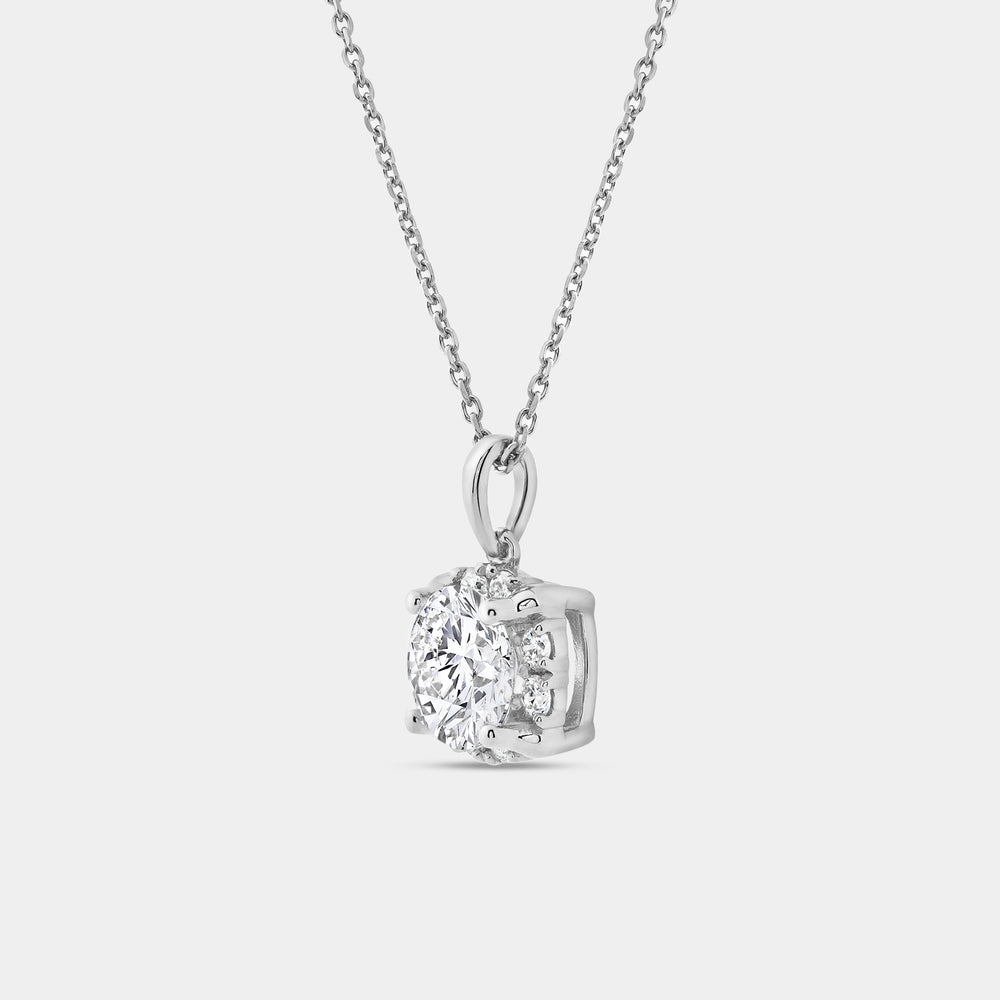 Gilded 2 Carat Lab-Grown Diamond Round-Shaped Solitaire Plus Pendant with a Hidden Cushion Halo