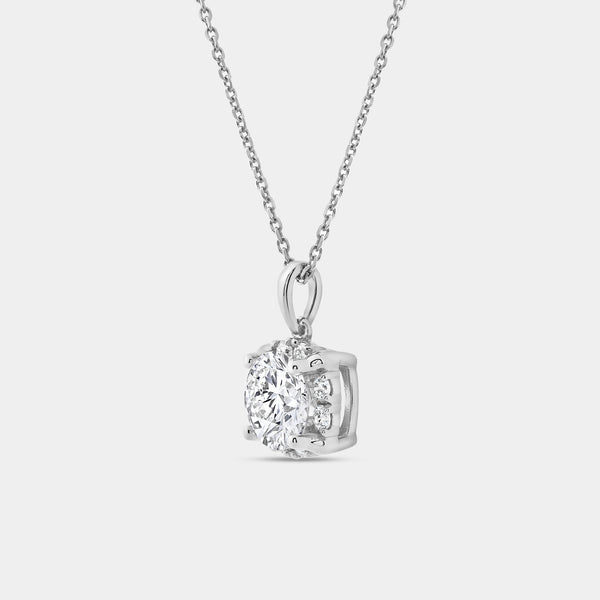Gilded 2 Carat Lab-Grown Diamond Round-Shaped Solitaire Plus Pendant with a Hidden Cushion Halo